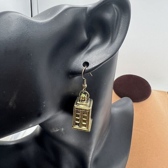 Doctor Who TARDIS Burnished Gold / Bronze Earrings - Picture 5 of 7